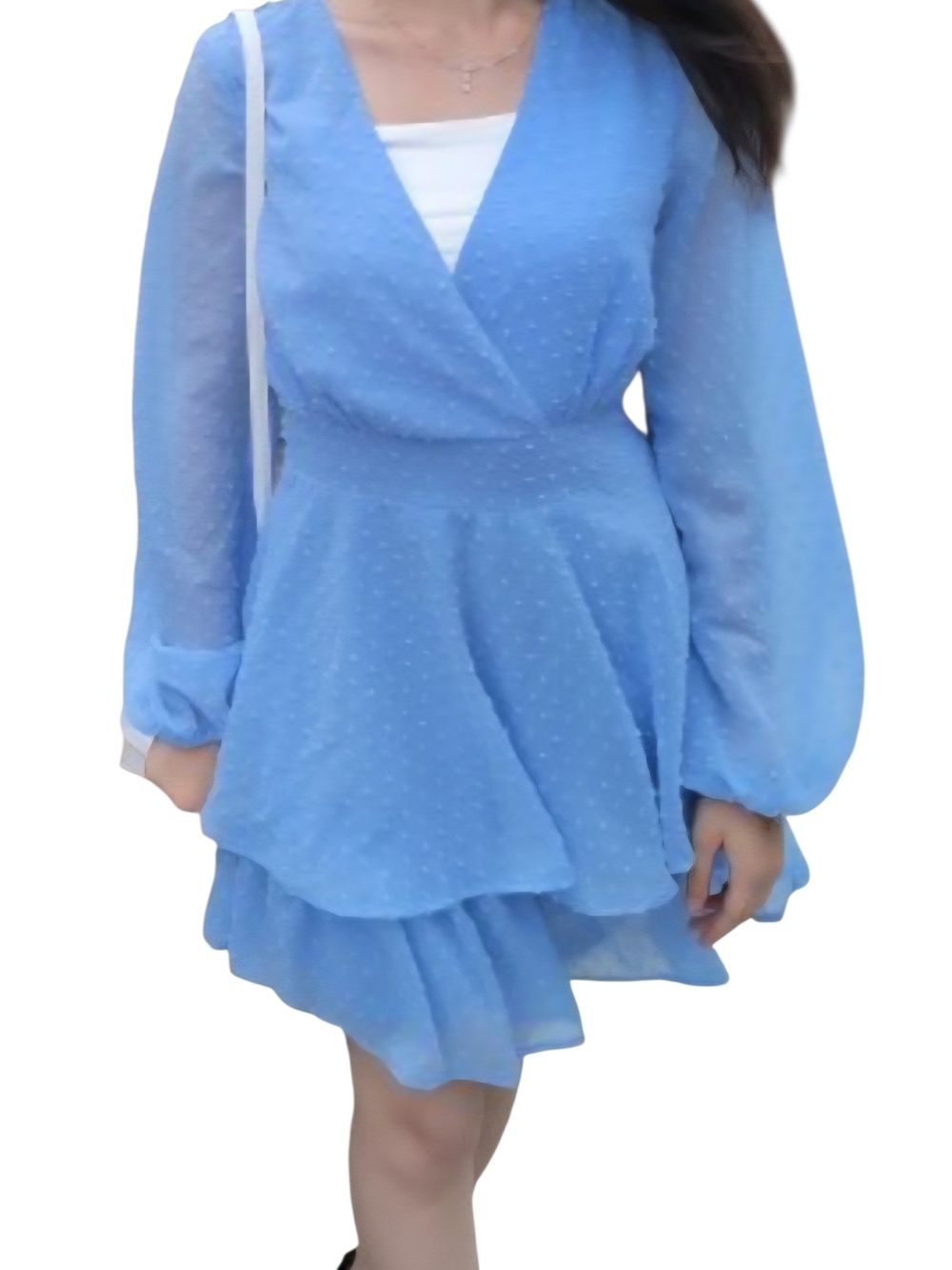 Jessica Simpson Light Blue Wrap back Tiered Long-Sleeve Dress - Picture 9 of 9